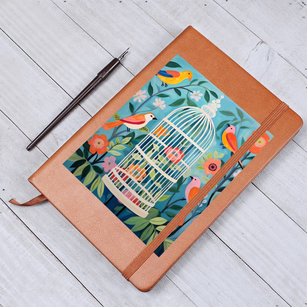 Birds And Floral Design 174 - Vegan Leather Journal