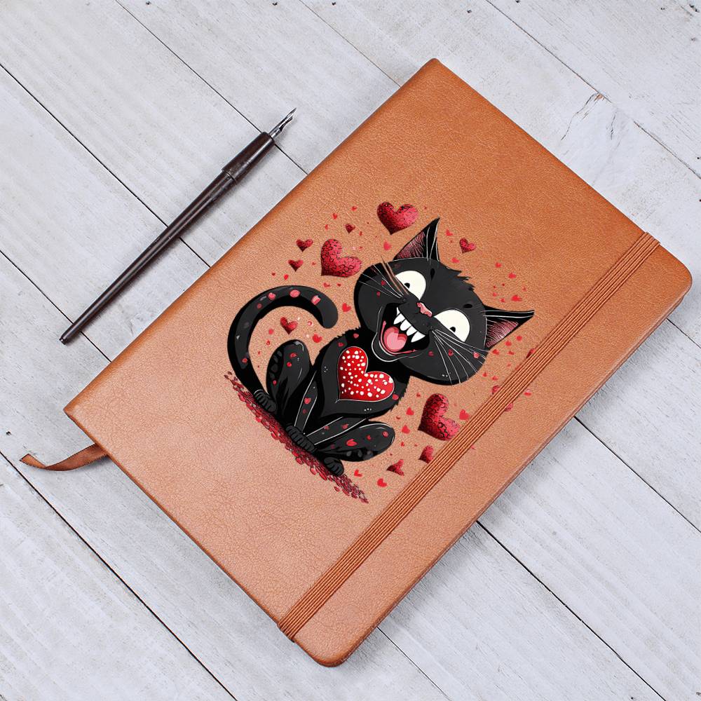 Valentine's Day Black Cat 024 - Vegan Leather Journal