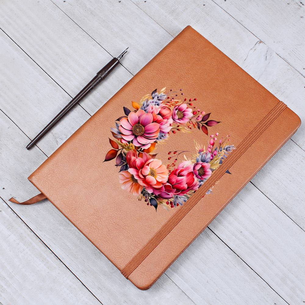 Floral Flower Wreath 036 - Vegan Leather Journal
