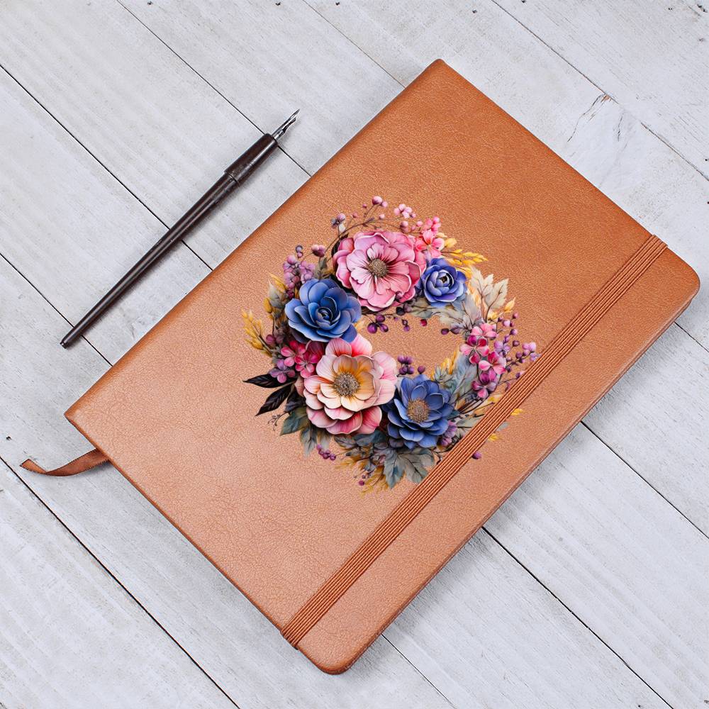 Floral Flower Wreath 029 - Vegan Leather Journal