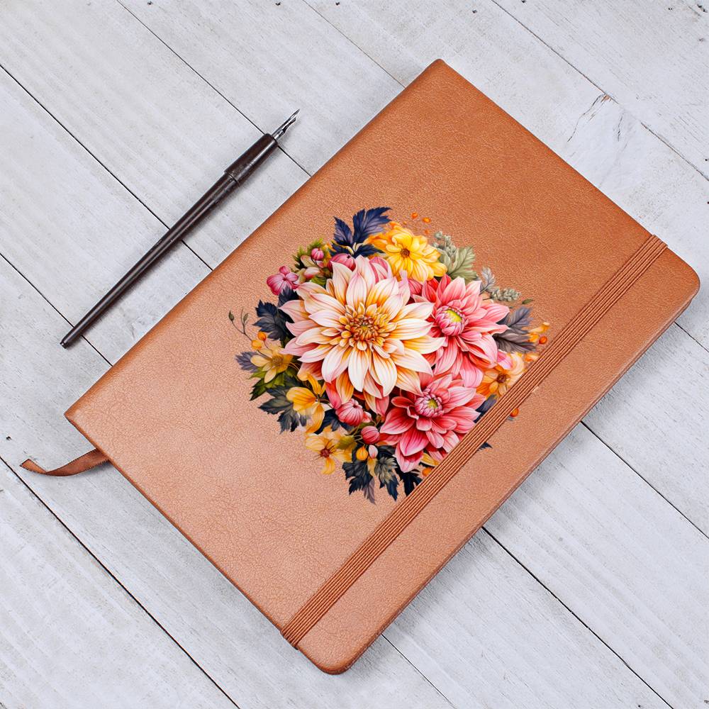 Floral Flower Wreath 092 - Vegan Leather Journal