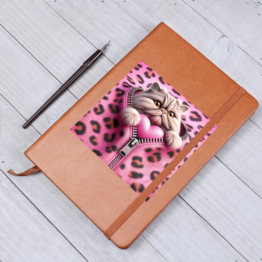 Valentine's Day Cat And Zipper 010 - Vegan Leather Journal