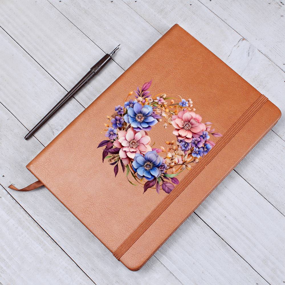 Floral Flower Wreath 121 - Vegan Leather Journal