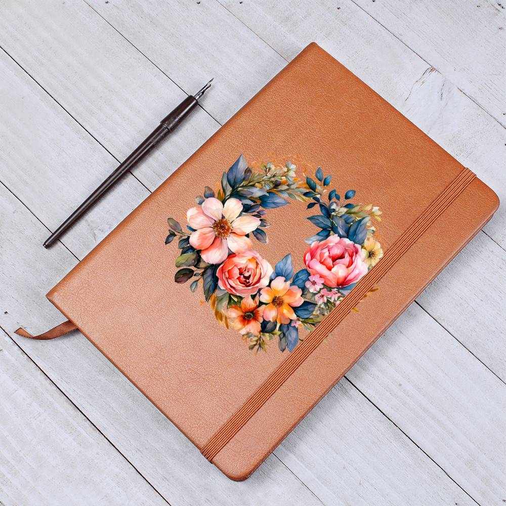 Floral Flower Wreath 055 - Vegan Leather Journal