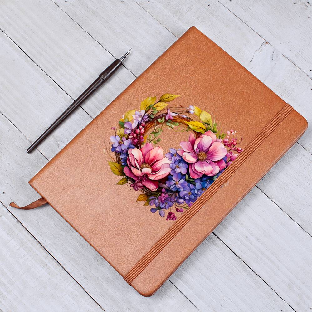 Floral Flower Wreath 099 - Vegan Leather Journal