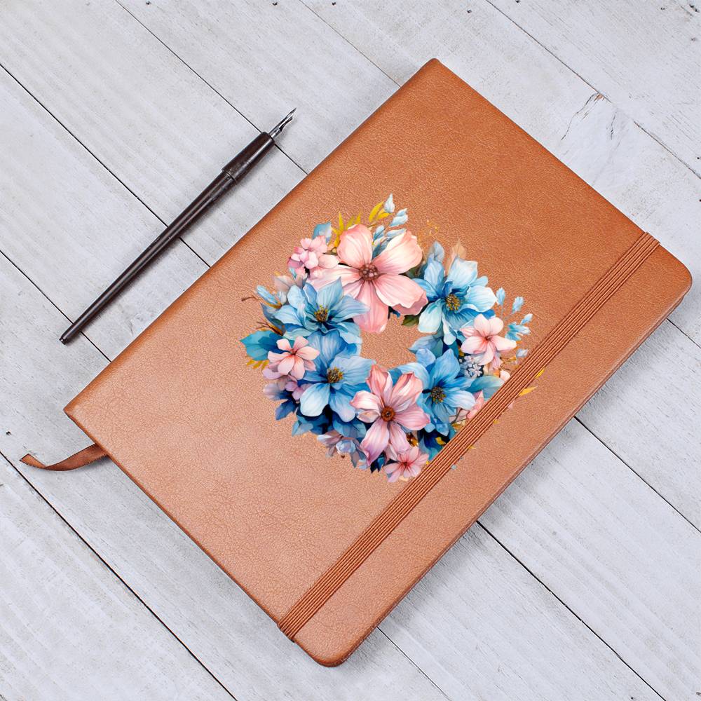 Floral Flower Wreath 053 - Vegan Leather Journal