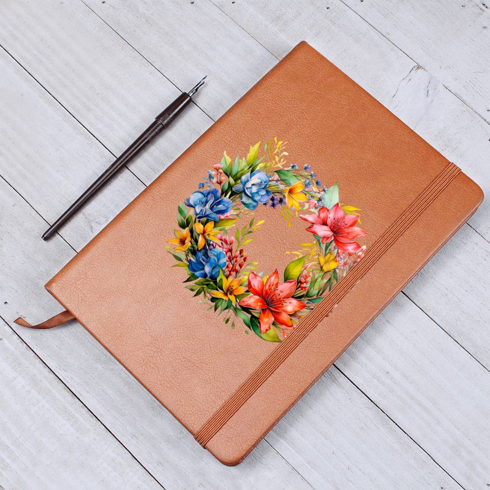Floral Flower Wreath 033 - Vegan Leather Journal
