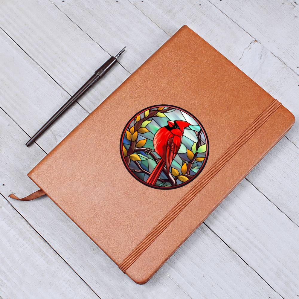 Christmas Red Cardinal Stained Glass Design 012 - Vegan Leather Journal