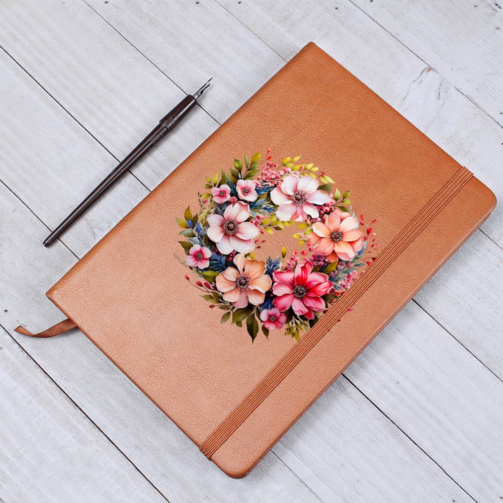Floral Flower Wreath 080 - Vegan Leather Journal