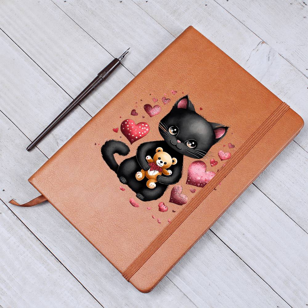 Valentine's Day Black Cat 079 - Vegan Leather Journal