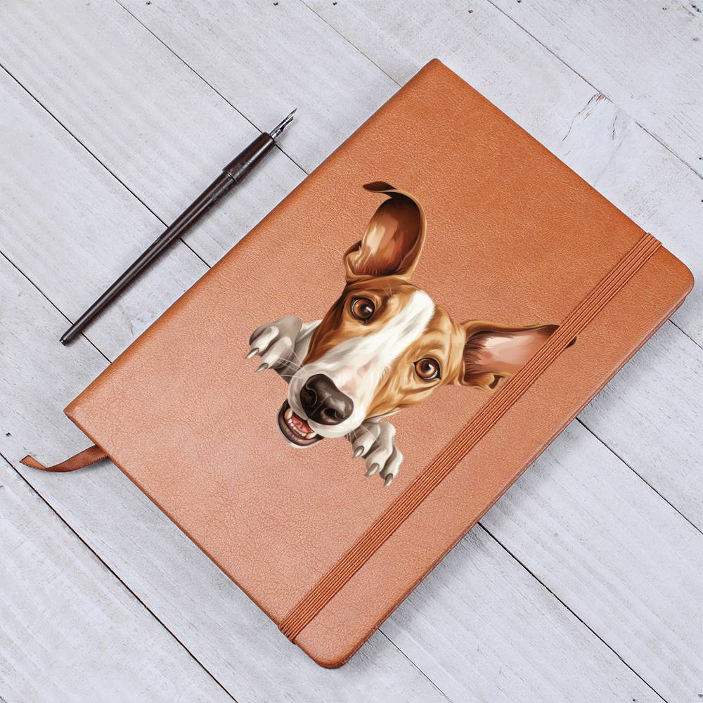 Ibizan Hound Peeking - Vegan Leather Journal