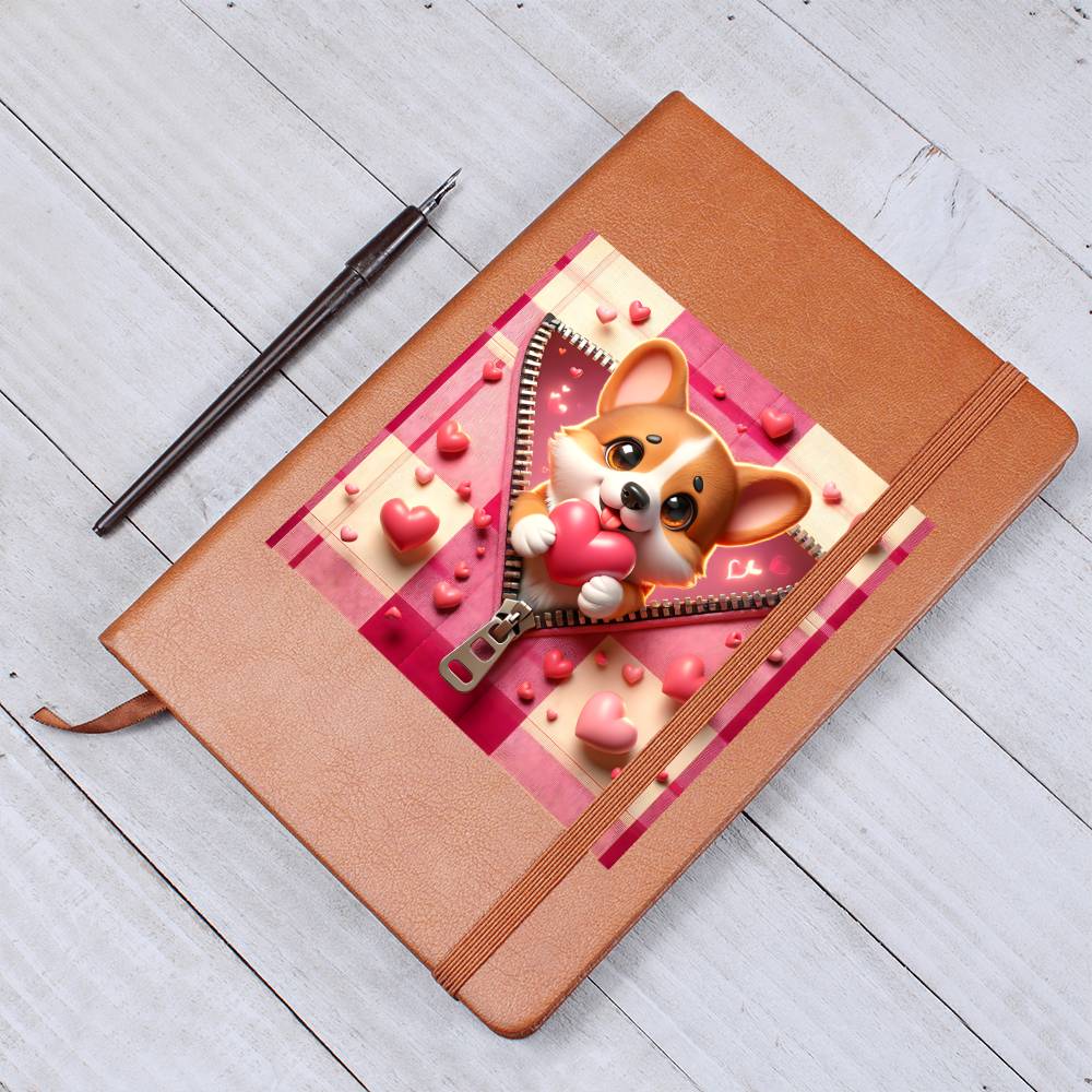 Valentine's Day Dog And Zipper 005 - Vegan Leather Journal