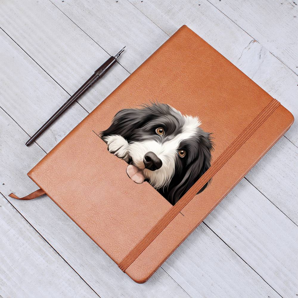 Bearded Collie Peeking - Vegan Leather Journal