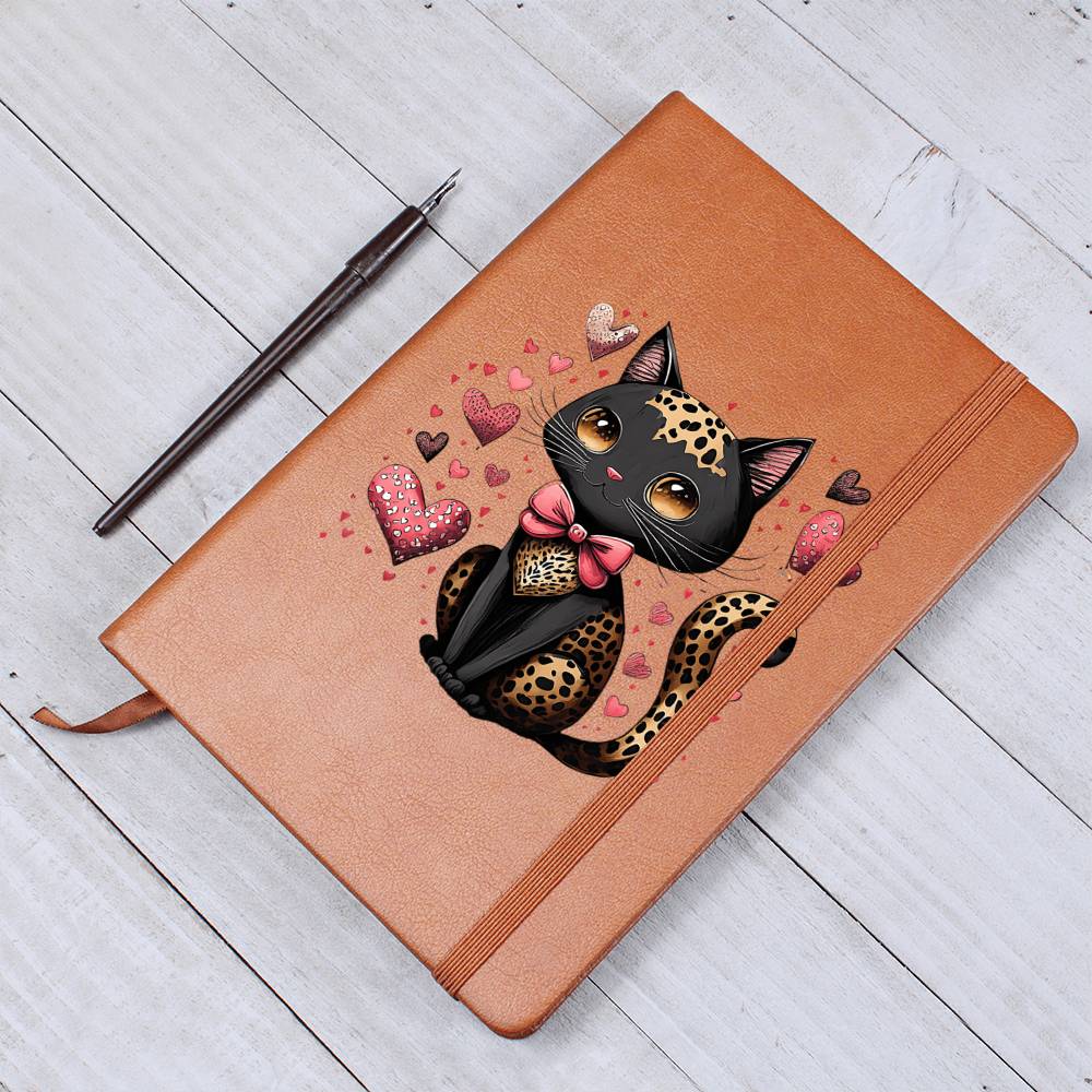 Valentine's Day Black Cat 017 - Vegan Leather Journal