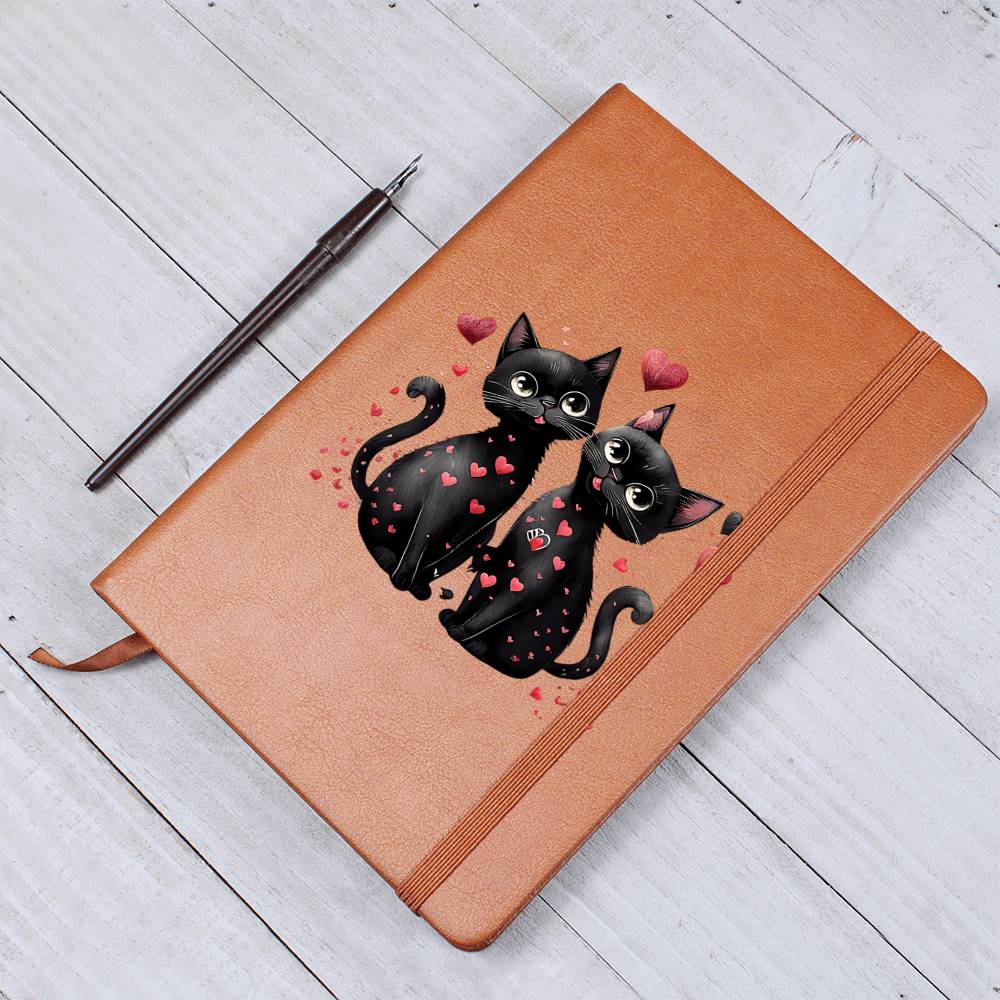 Valentine's Day Black Cat 022 - Vegan Leather Journal