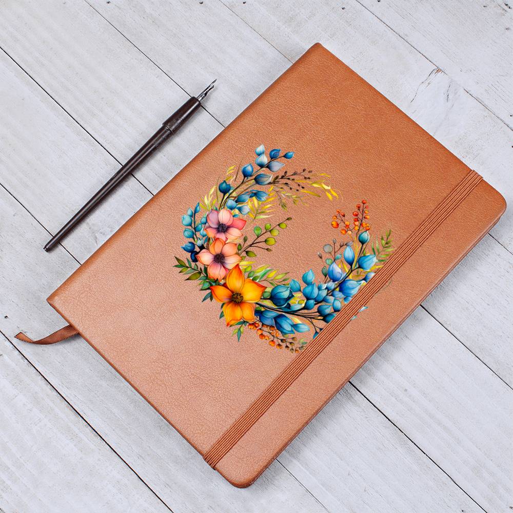 Floral Flower Wreath 065 - Vegan Leather Journal