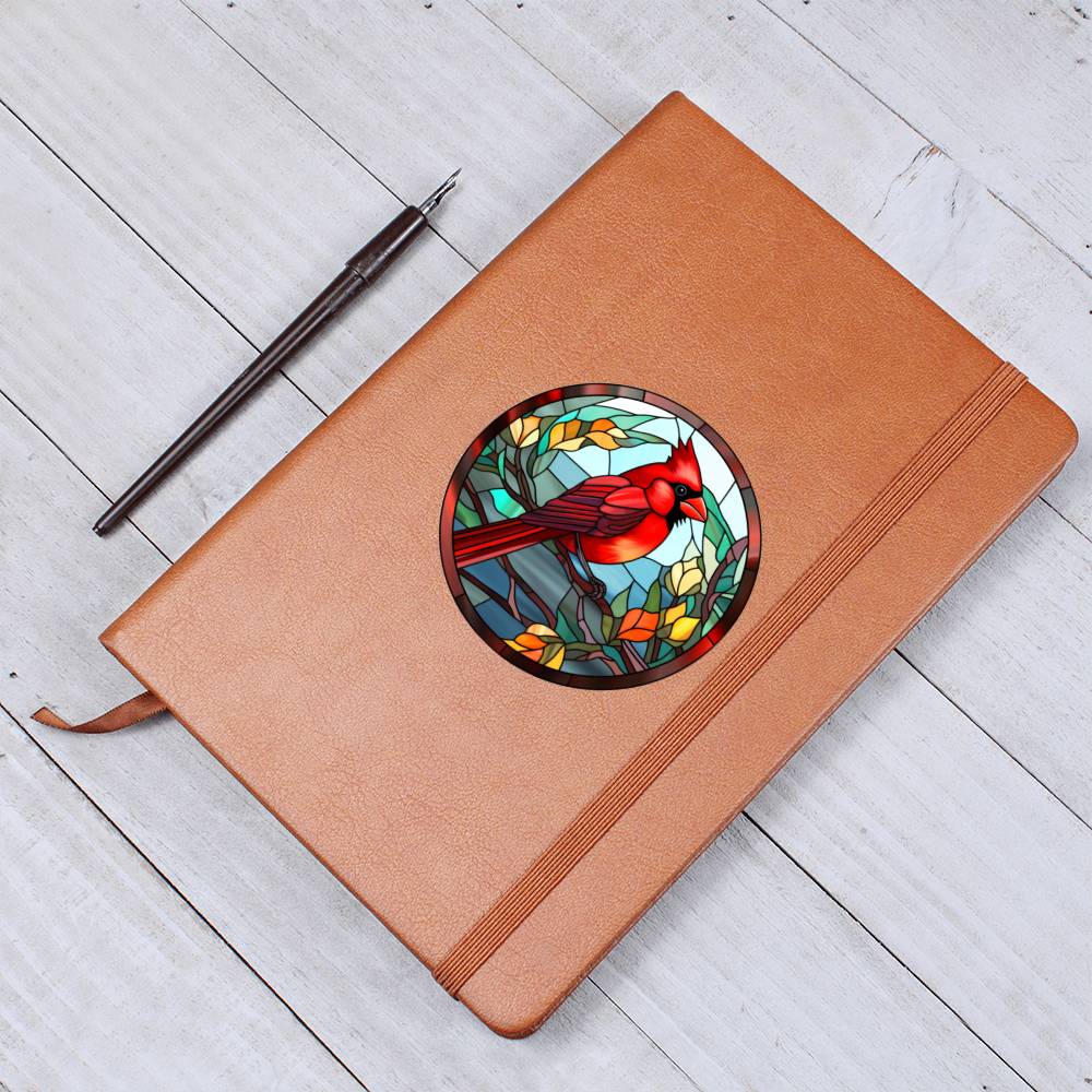 Christmas Red Cardinal Stained Glass Design 011 - Vegan Leather Journal