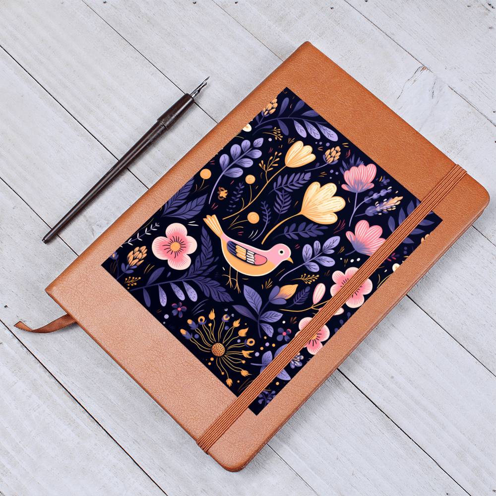 Birds And Floral Design 091 - Vegan Leather Journal