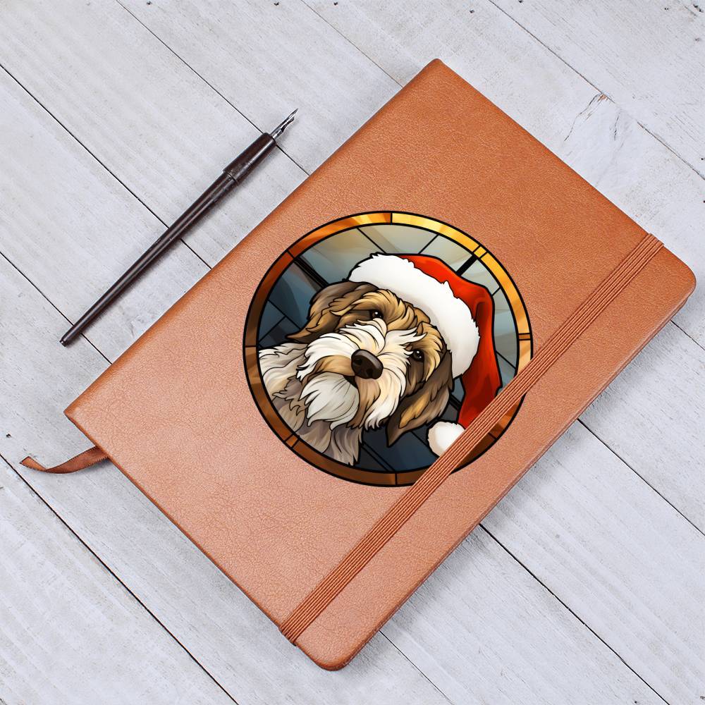 Dog Stained Glass Christmas Design 019 - Vegan Leather Journal