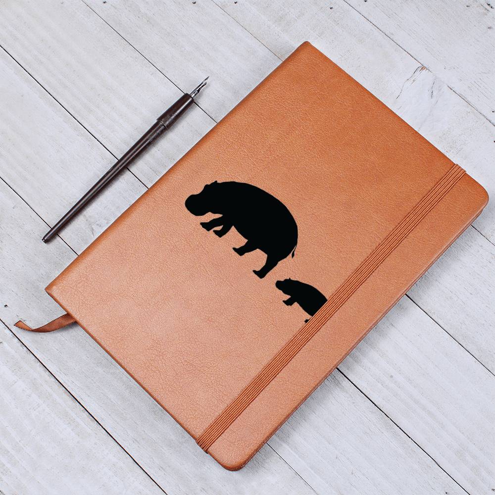 Mama Hippo With 1 Calf - Vegan Leather Journal