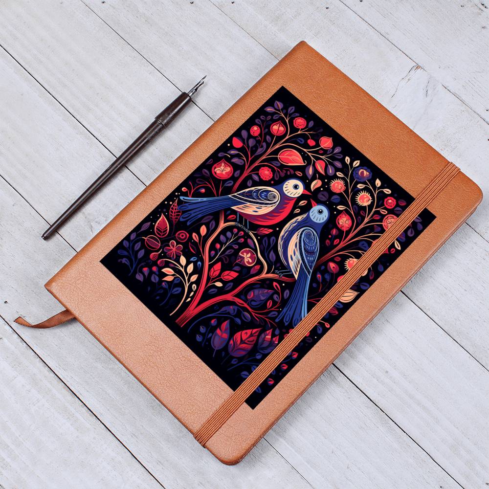 Birds And Floral Design 032 - Vegan Leather Journal