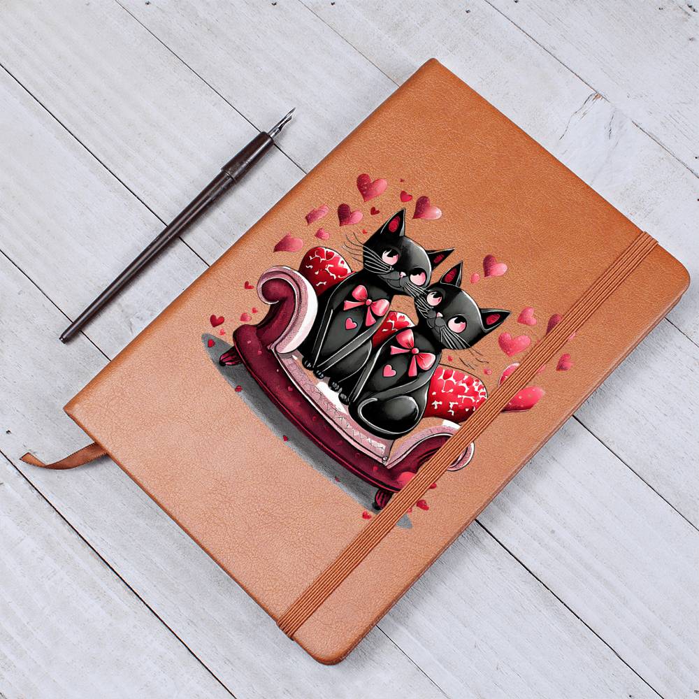 Valentine's Day Black Cat 057 - Vegan Leather Journal