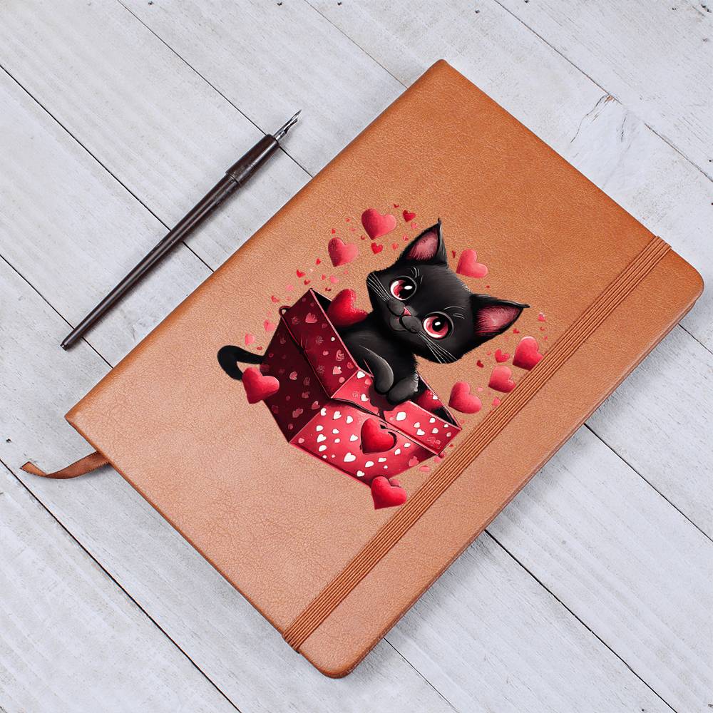 Valentine's Day Black Cat 040 - Vegan Leather Journal