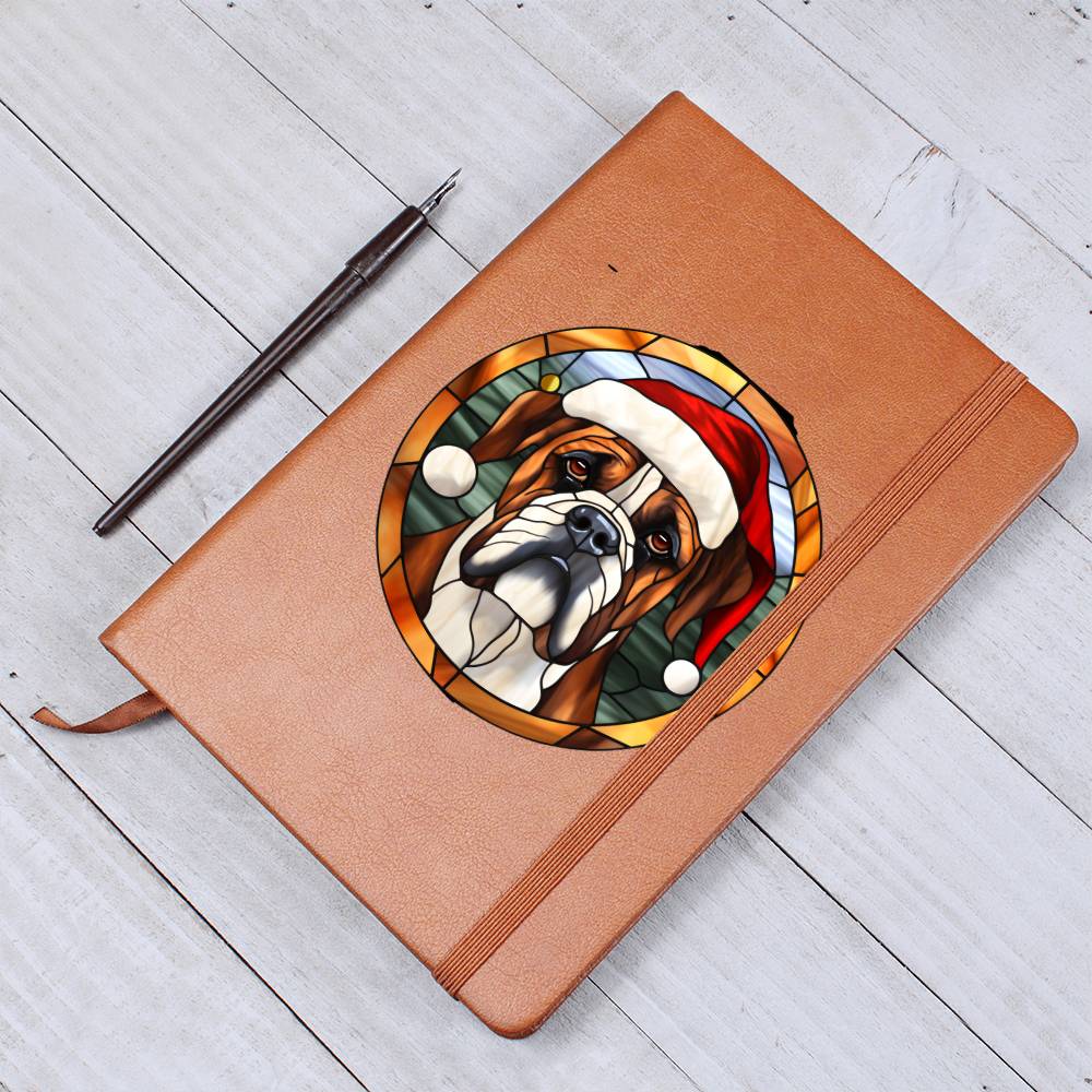 Dog Stained Glass Christmas Design 022 - Vegan Leather Journal