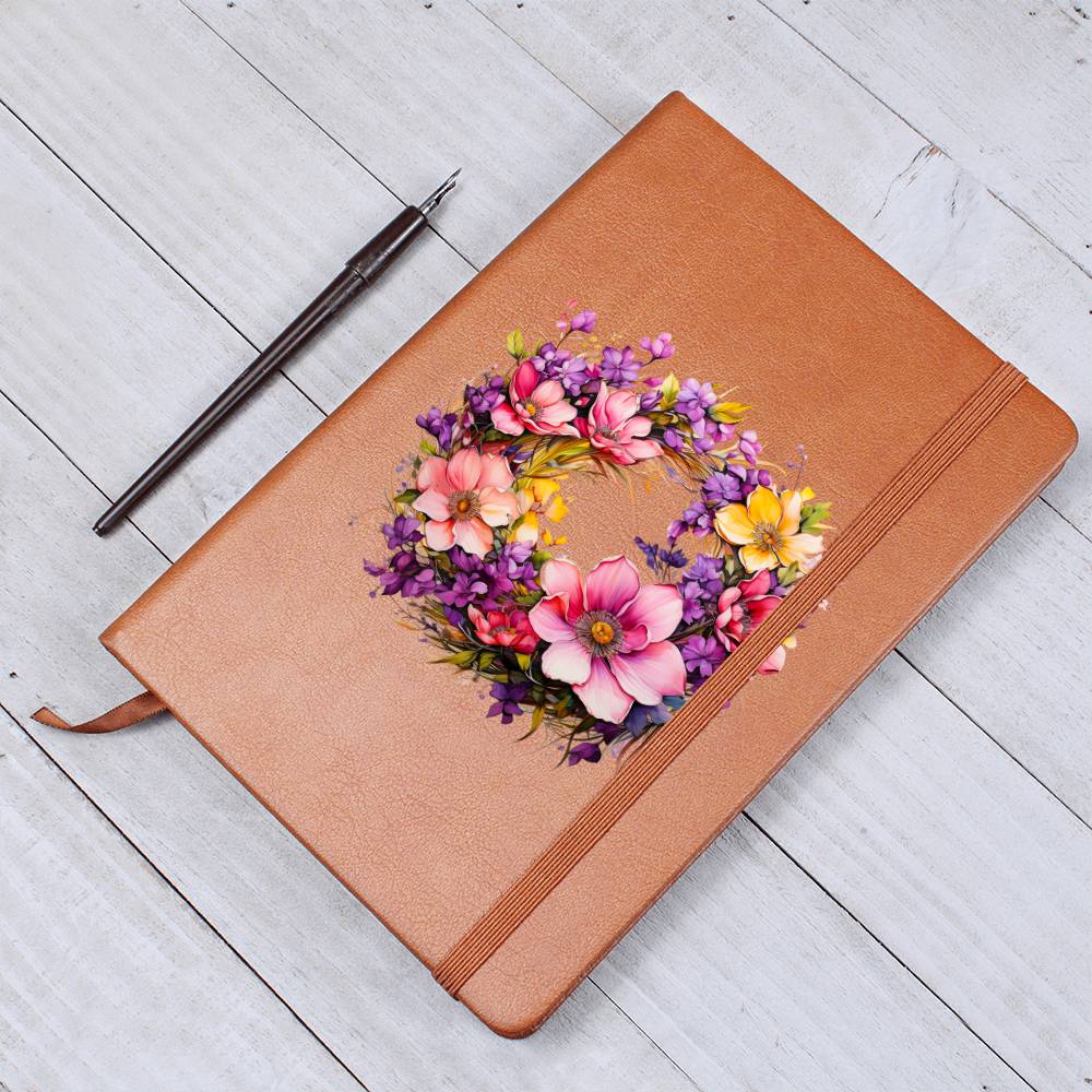 Floral Flower Wreath 046 - Vegan Leather Journal