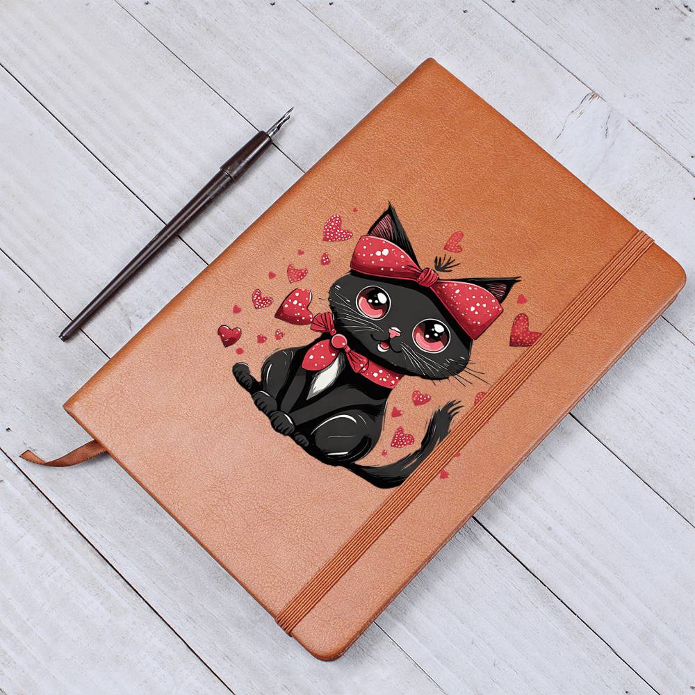 Valentine's Day Black Cat 005 - Vegan Leather Journal