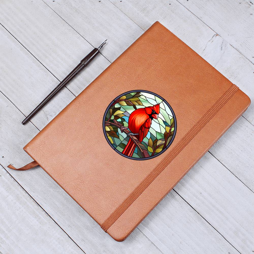 Christmas Red Cardinal Stained Glass Design 022 - Vegan Leather Journal