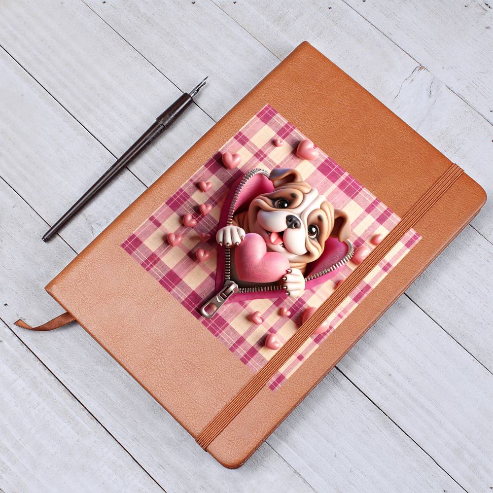 Valentine's Day Dog And Zipper 007 - Vegan Leather Journal