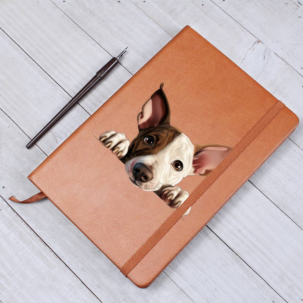 Miniature Bull Terrier Peeking - Vegan Leather Journal