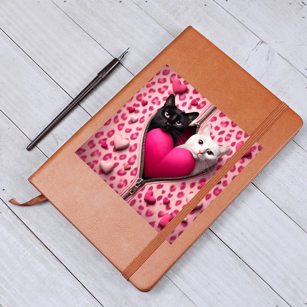 Valentine's Day Cat And Zipper 015 - Vegan Leather Journal