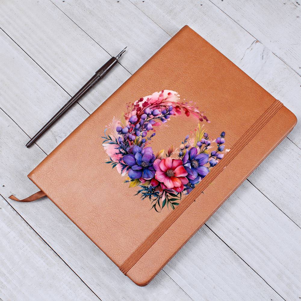 Floral Flower Wreath 140 - Vegan Leather Journal