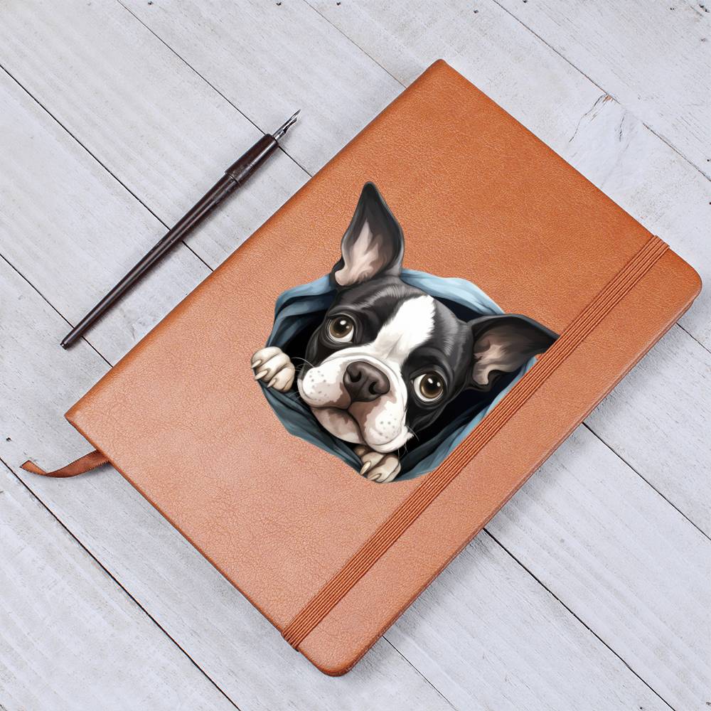Boston Terrier Peeking - Vegan Leather Journal