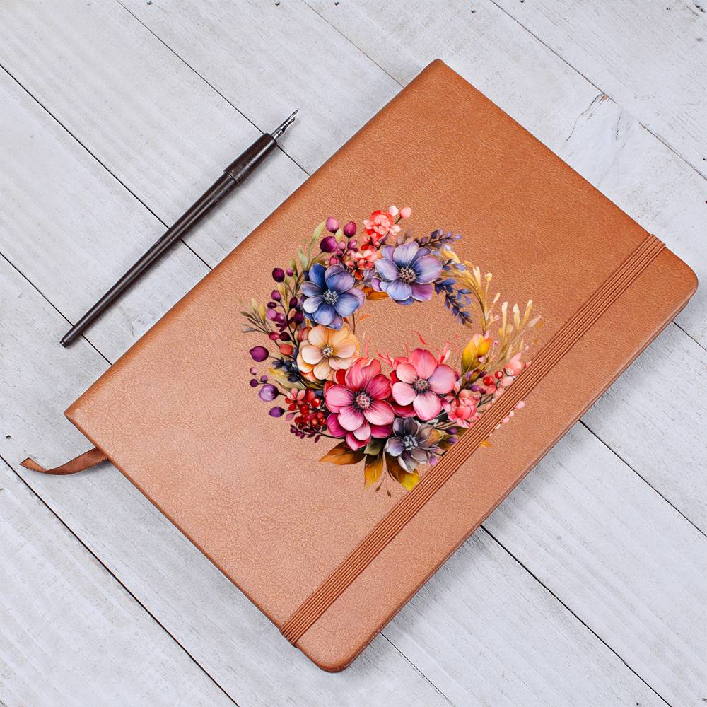 Floral Flower Wreath 078 - Vegan Leather Journal
