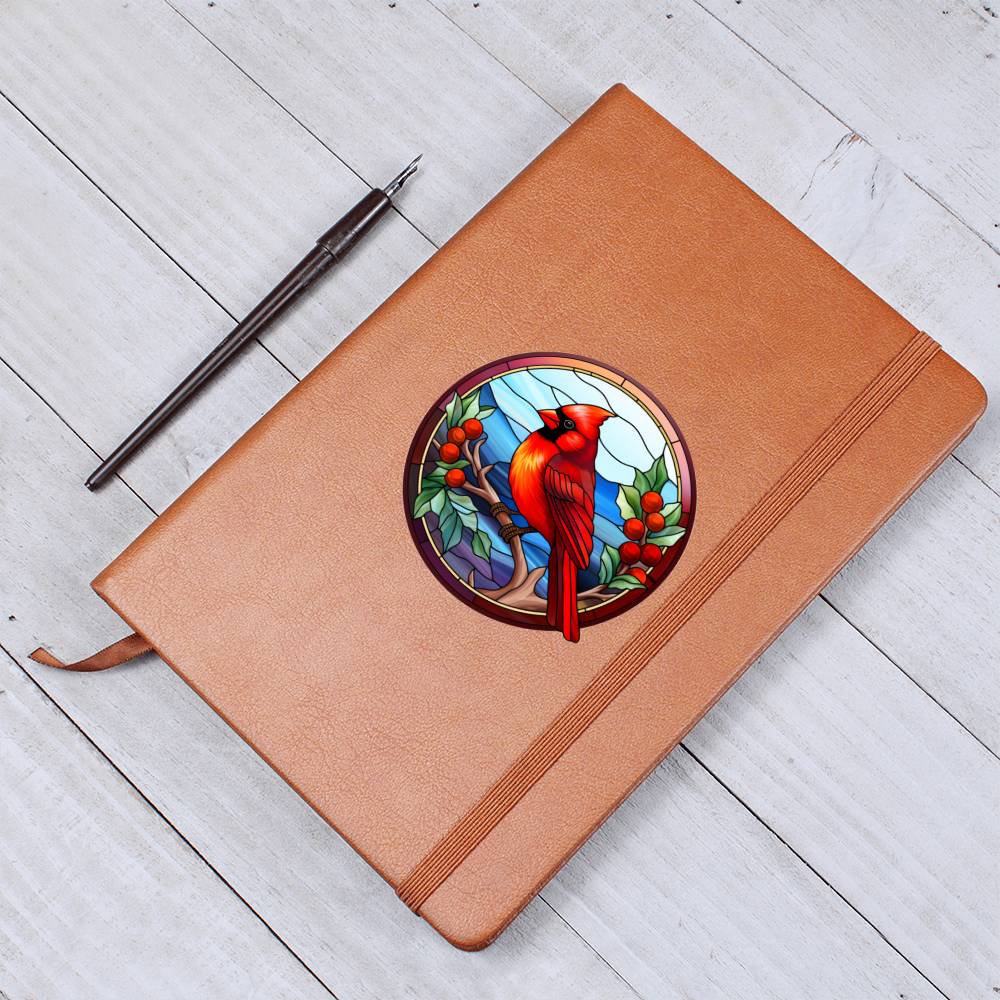 Christmas Red Cardinal Stained Glass Design 017 - Vegan Leather Journal