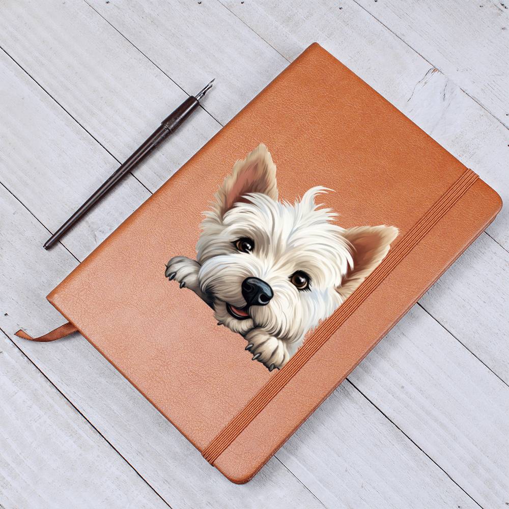 West Highland White Terrier Peeking - Vegan Leather Journal