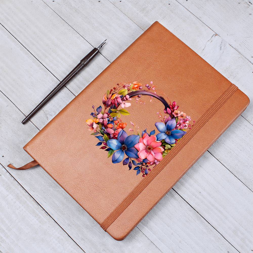 Floral Flower Wreath 023 - Vegan Leather Journal