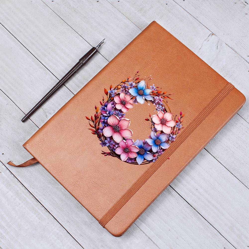 Floral Flower Wreath 071 - Vegan Leather Journal