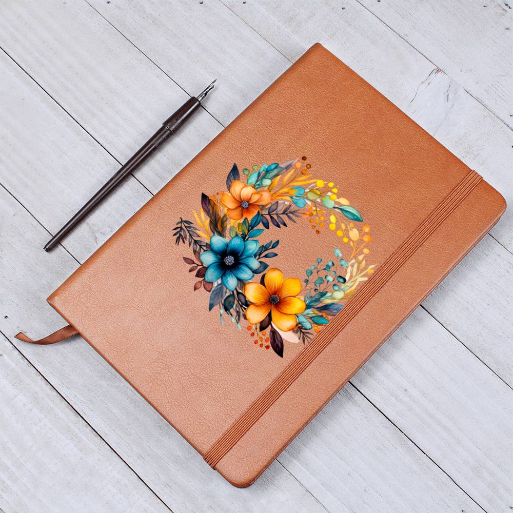 Floral Flower Wreath 015 - Vegan Leather Journal