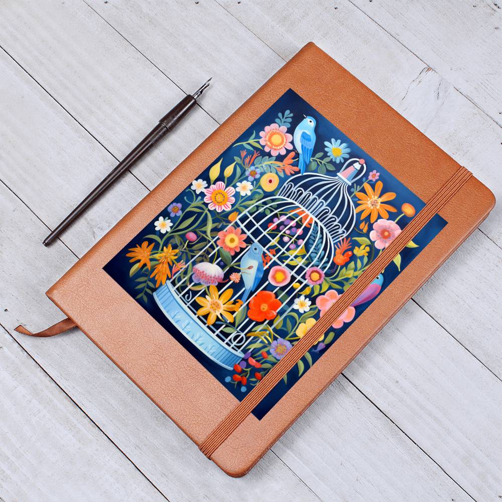 Birds And Floral Design 099 - Vegan Leather Journal