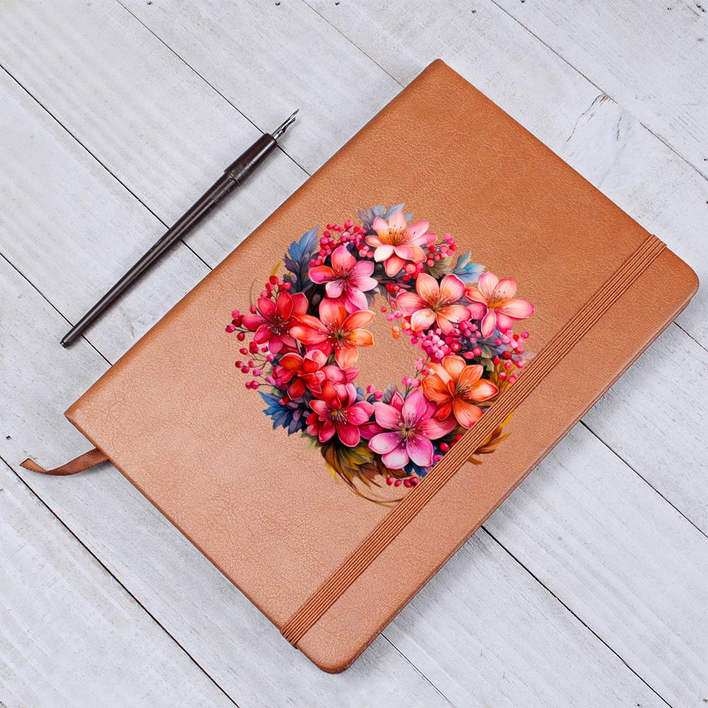 Floral Flower Wreath 030 - Vegan Leather Journal