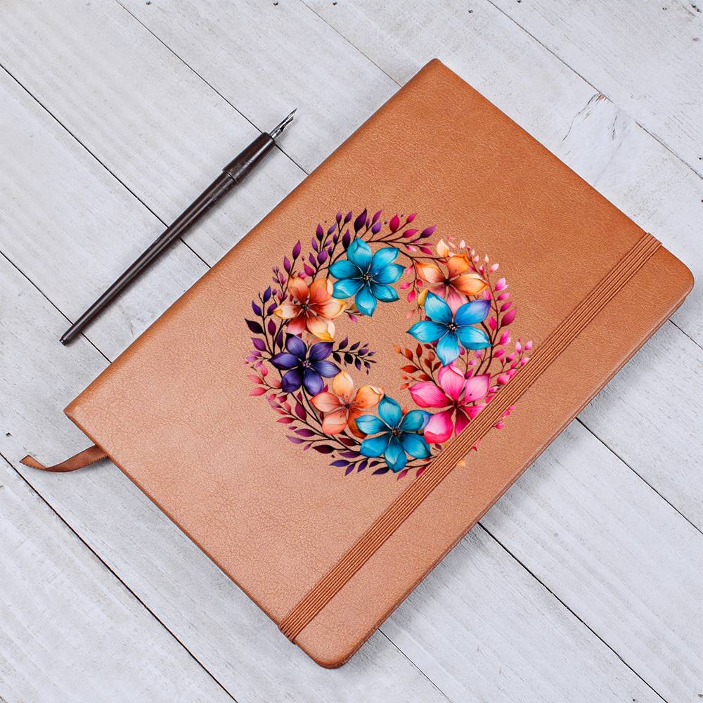 Floral Flower Wreath 010 - Vegan Leather Journal