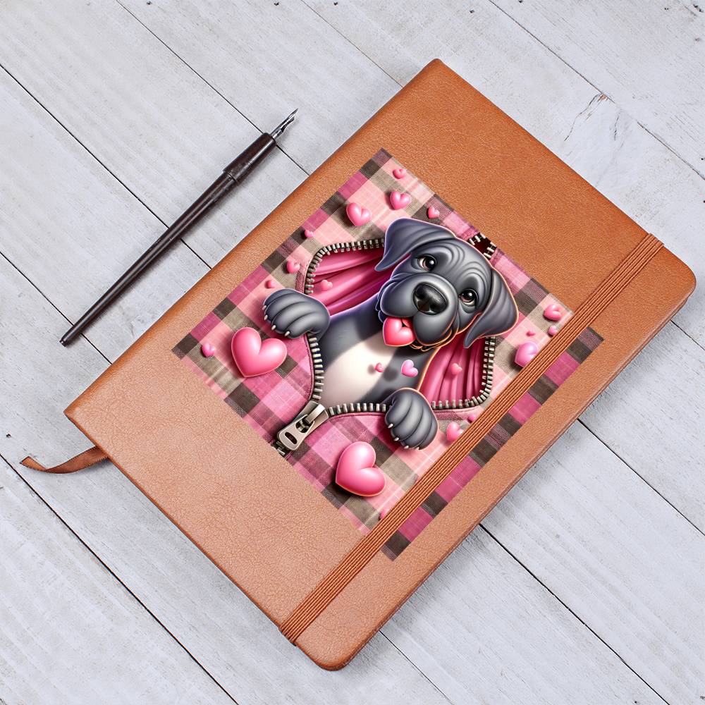 Valentine's Day Dog And Zipper 001 - Vegan Leather Journal