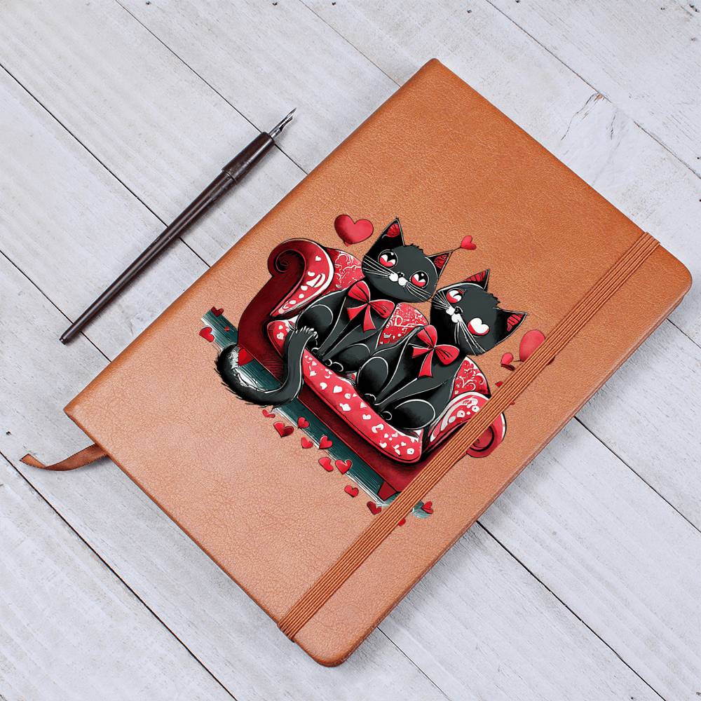 Valentine's Day Black Cat 018 - Vegan Leather Journal