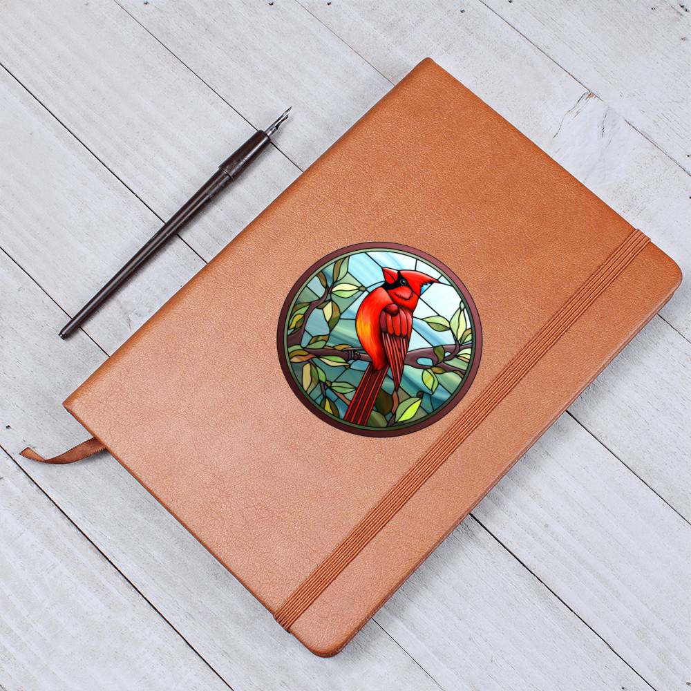 Christmas Red Cardinal Stained Glass Design 019 - Vegan Leather Journal