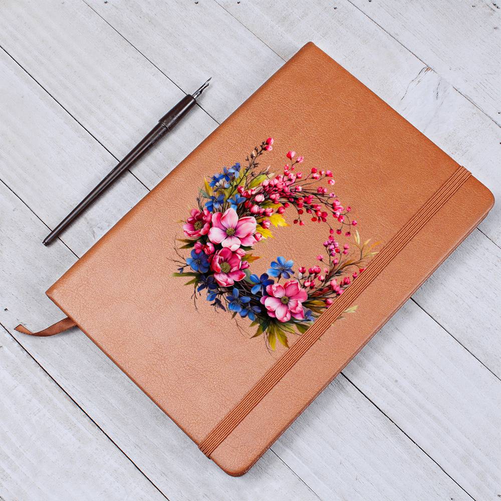 Floral Flower Wreath 104 - Vegan Leather Journal