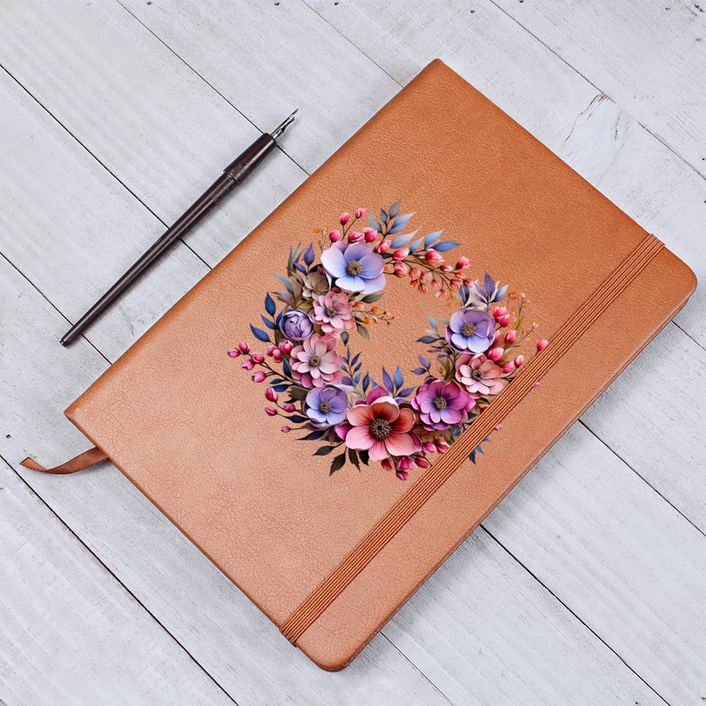Floral Flower Wreath 076 - Vegan Leather Journal